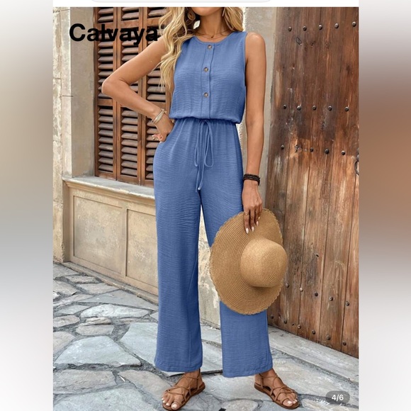Calvaya Pants - Sleeveless Blue Jumpsuit for Women